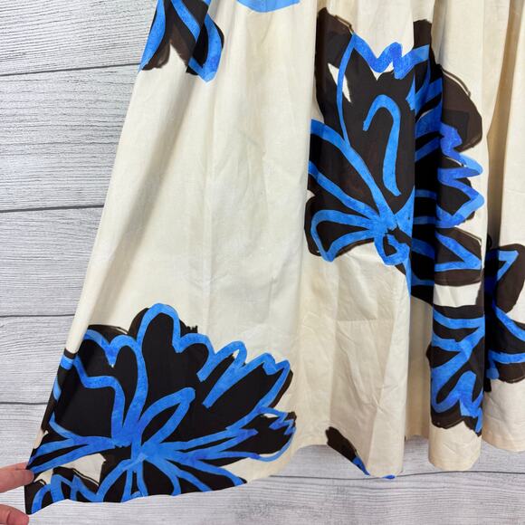 Zara Women's Ivory & Blue Floral Printed Pull On Midi Skirt Size Medium - Picture 9 of 9